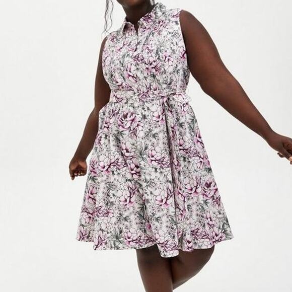 NWT Torrid Shirt Dress w Pockets 3X Floral Poplin Belted Mini Pleated Feminine - Picture 9 of 13